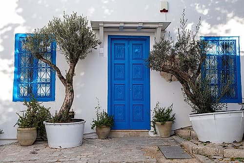 Sidi Bou Said, Tunisia, Africa. A picturesque doorway in town. Art Print